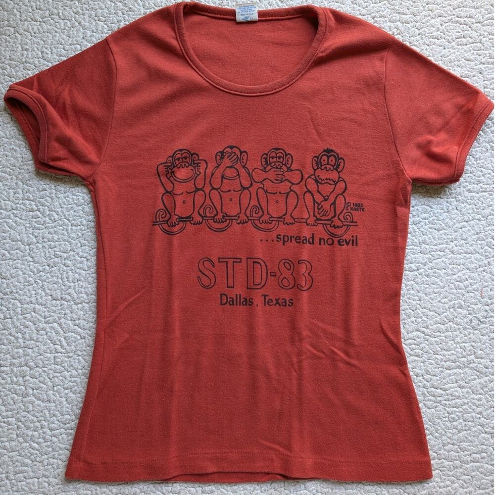 Vintage Single Stitch 80s Spread No Evil Monkeys Dallas TX Fun Tees Sportswear